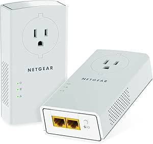 NETGEAR Powerline Adapter Kit, 2000 Mbps Wall-Plug, 2 Gigabit Ethernet Ports with Passthrough + Extra Outlet (PLP2000-100PAS)