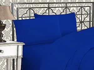 Elegant Comfort Luxurious 1500 Premium Hotel Quality Microfiber Three Line Embroidered Softest 4-Piece Bed Sheet Set, Wrinkle and Fade Resistant, Queen, Royal Blue