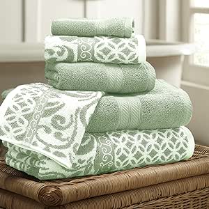 Modern Threads Trefoil Filigree 6-Piece Reversible Yarn Dyed Jacquard Towel Set - Bath Towels, Hand Towels, &amp; Washcloths - Super Absorbent &amp; Quick Dry - 100% Combed Cotton