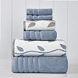 Amrapur Overseas 6-Piece Yarn Dyed Organic Vines Jacquard/Solid Ultra Soft 500GSM 100% Combed Cotton Towel Set [Blue]
