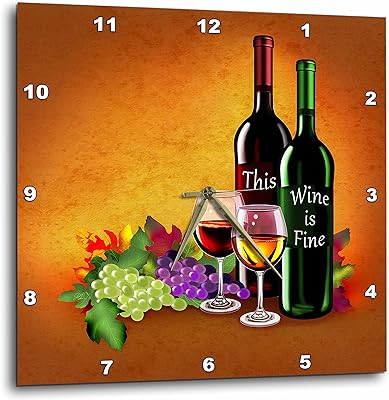 3dRose Fine Lovely Bottles, Grapes and Elegant Wine Glasses Wall Clock, 13 x 13