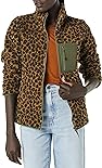 Amazon Essentials Women's Sherpa Long-Sleeve Mock Neck Full-Zip Jacket with Woven Trim (Available in Plus Size), Brown Cheetah, Large