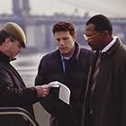 (Left to right) Director Roger Michell, Ben Affleck and Samuel L. Jackson on the set