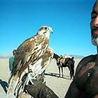 Adoni (Sakr) with his falcon hamming it up on the set of "HIDALGO"