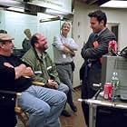 (Left to right) Director Roger Michell, producer Scott Rudin and Ben Affleck on the set of  "Changing Lanes."