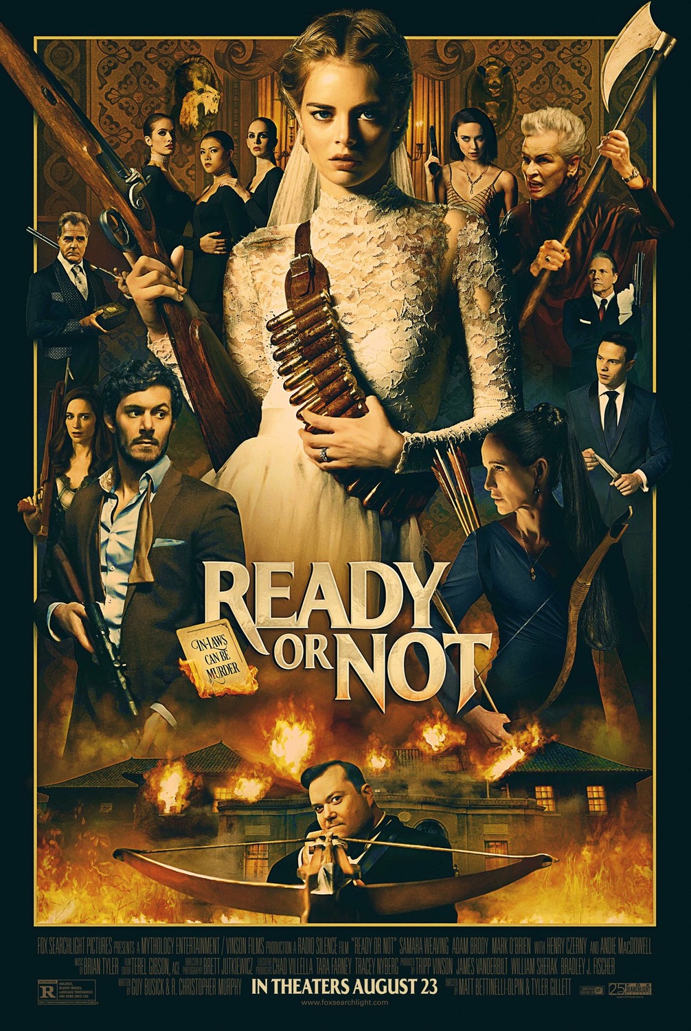 Andie MacDowell, Adam Brody, Nicky Guadagni, John Ralston, Elyse Levesque, Melanie Scrofano, Mark O'Brien, Kristian Bruun, Samara Weaving, Daniela Barbosa, Celine Tsai, and Hanneke Talbot in Ready or Not (2019)