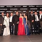 Tom Hanks, Ron Howard, Hans Zimmer, Ben Foster, Felicity Jones, Irrfan Khan, Sidse Babett Knudsen, David Koepp, Ana Ularu, Omar Sy, and Dan Brown at an event for Inferno (2016)