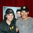 Playgoer Emile Hirsch congratulates actor Andrew Keegan