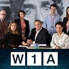 Hugh Bonneville, Monica Dolan, Sarah Parish, Nina Sosanya, Jessica Hynes, Jason Watkins, and Hugh Skinner in W1A (2014)