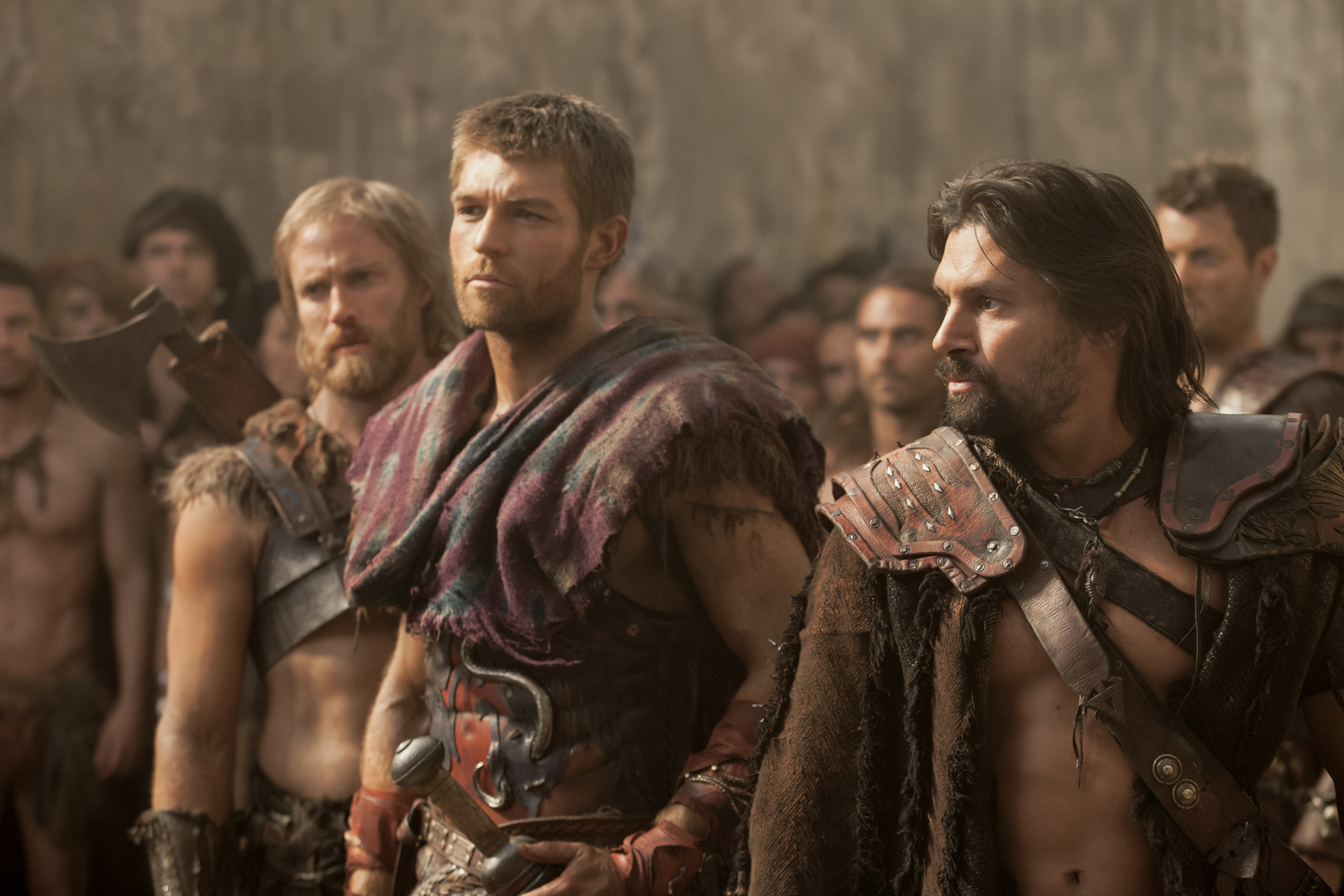 Manu Bennett, Ditch Davey, Dustin Clare, Daniel Feuerriegel, and Liam McIntyre in Spartacus (2010)