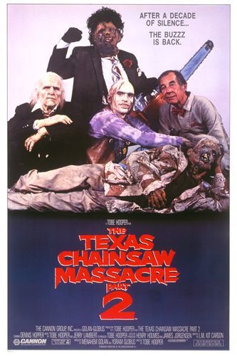 Ken Evert, Bill Johnson, Bill Moseley, and Jim Siedow in The Texas Chainsaw Massacre 2 (1986)