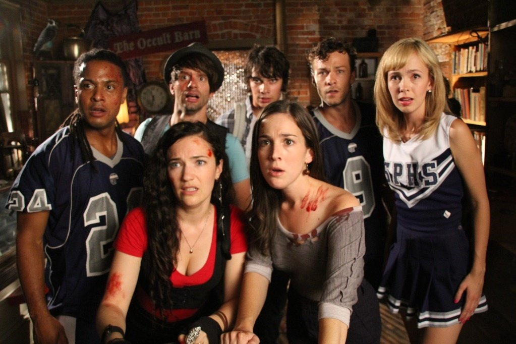 Still of Devon Bostick, Martha MacIsaac, Brandon Jay McLaren, Kyle Schmid, Tim Doiron, April Mullen and Brittany Allen in Dead Before Dawn 3D. www.deadbeforedawn3d.com