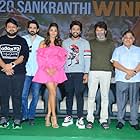 Allu Aravind, Rajendra Prasad, Allu Arjun, Trivikram Srinivas, Sushanth, S. Thaman, S. Radha Krishna, and Pooja Hegde at an event for Ala Vaikunthapurramuloo (2020)