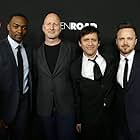 Clifton Collins Jr., John Hillcoat, Aaron Paul, and Anthony Mackie at an event for Triple 9 (2016)