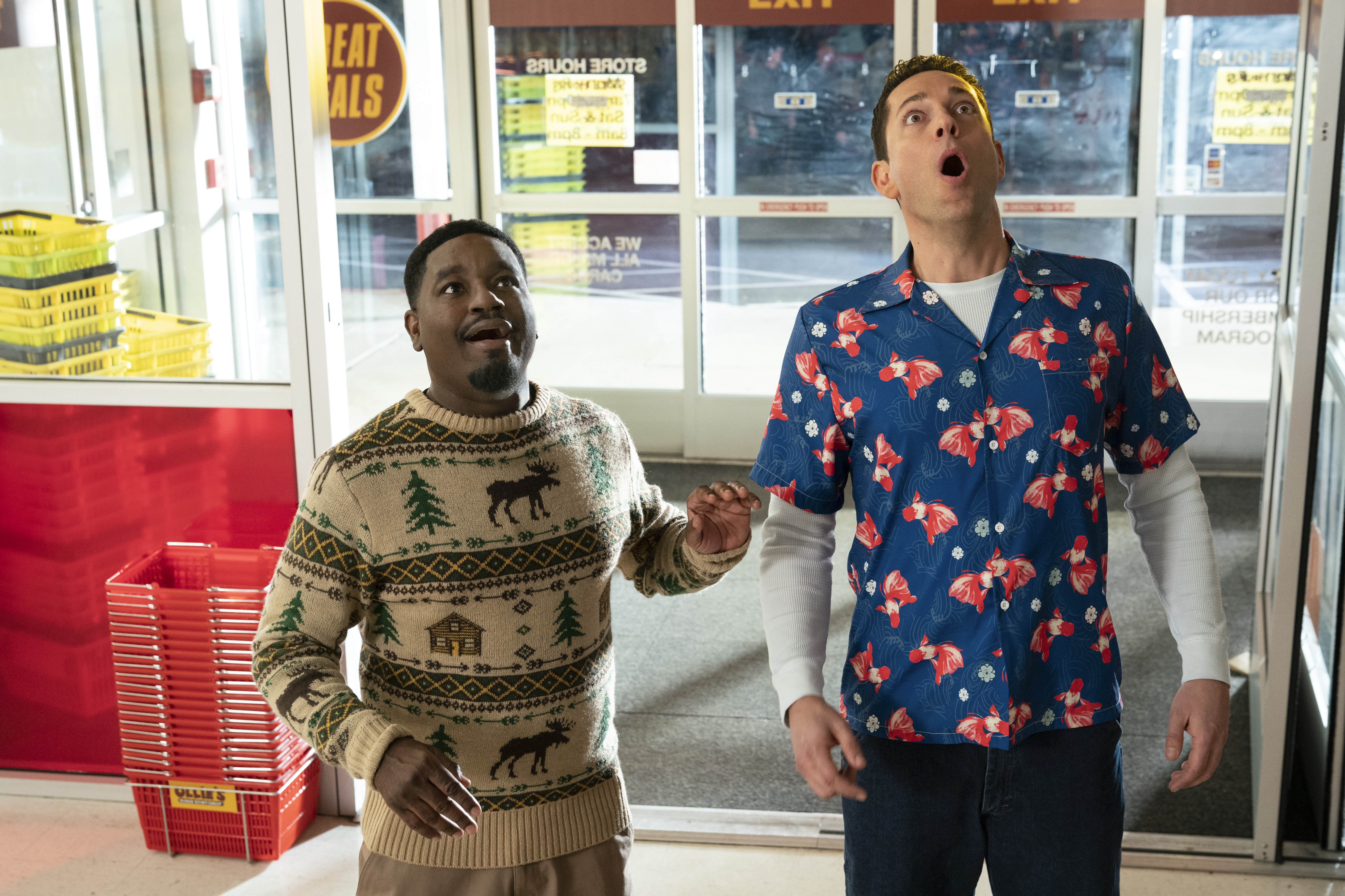 Zachary Levi and Lil Rel Howery in Harold and the Purple Crayon (2024)