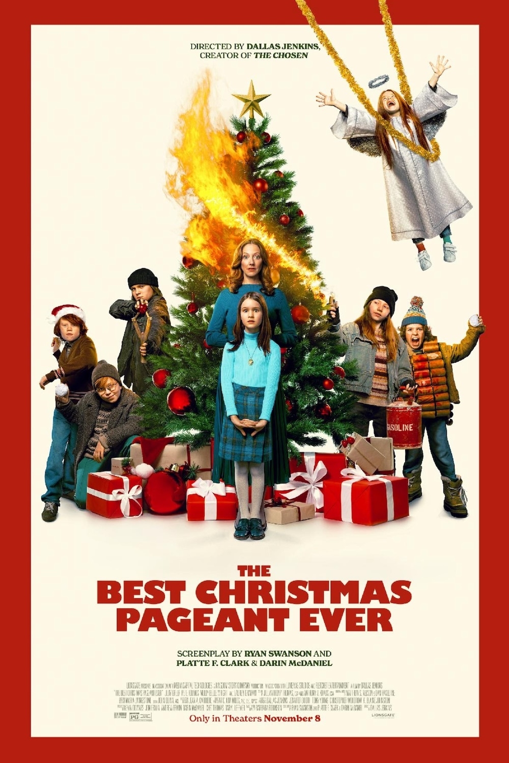 Judy Greer, Beatrice Schneider, Molly Belle Wright, Ewan Wood, Kynlee Heiman, Essek Moore, and Mason D Nelligan in The Best Christmas Pageant Ever (2024)