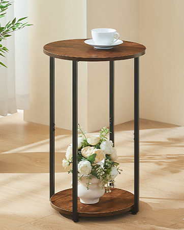 Round Side Table Small End Table Storage Shelf Living Room Bedroom Small Spaces