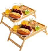 Pipishell Bamboo Bed Breakfast Tray with Foldable Legs, Handles, Ideal for Kids, Couples, Sofa, E...