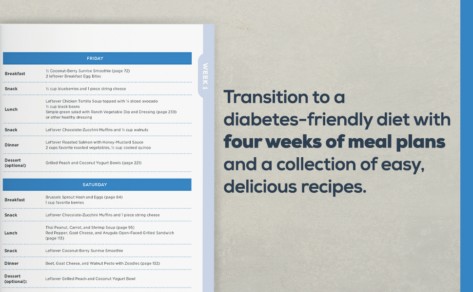Transition to a diabetes-friendly diet with four weeks of meal plans and a collection of easy, delic