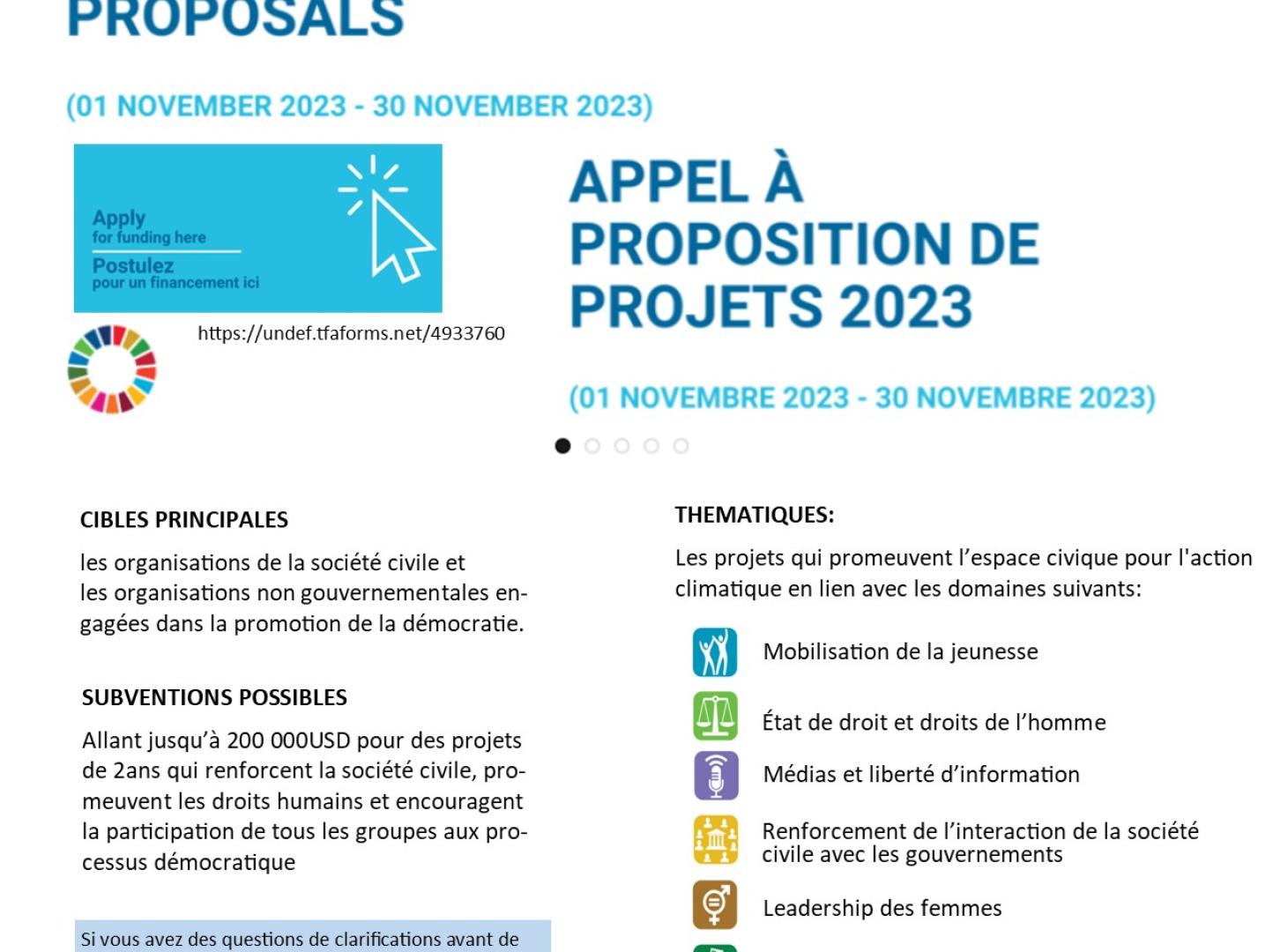 APPEL A PROPOSITION DE PROJETS