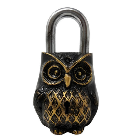 5" Antique Owl Brass Lock with Keys - Magick Magick.com