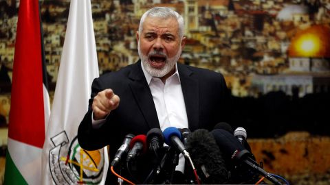 Hamas Chief Ismail Haniyeh gestures as he delivers a speech over U.S. President Donald Trump&apos;s decision to recognize Jerusalem as the capital of Israel, in Gaza City December 7, 2017.
