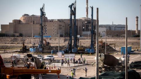 TEHRAN, Nov. 11, 2019  -- Laborers work at the construction site of the second phase of Iran&apos;s Bushehr Nuclear Power Plant in Bushehr, southern Iran, on Nov. 10, 2019. The concrete placement for the construction of the second phase of Iran&apos;s Bushehr Nuclear Power Plant started on Sunday. (Photo by Ahmad Halabisaz/Xinhua via Getty) (Xinhua/Ahmad Halabisaz via Getty Images)