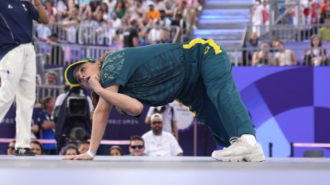 Australia&apos;s Rachael Gunn, known as B-Girl Raygun, competes during the Round Robin Battle at the breaking competition at La Concorde Urban Park at the 2024 Summer Olympics, Friday, Aug. 9, 2024, in Paris, France. (AP Photo/Frank Franklin)