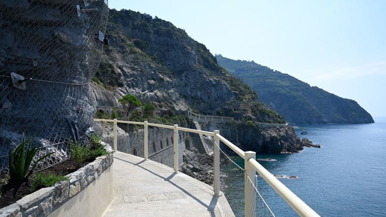 A view from the &apos;&apos;Path of Love&apos;&apos; after renovations and increased safety measures prior to the reopening of The &apos;Via dell&apos;Amore&apos; (the Path of Love) between Riomaggiore and Manarola, the Cinque Terre&apos;s (Five Lands) most romantic hiking trail, in La Spezia, Liguria, Italy on July 26. 