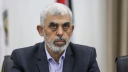 Hamas&apos; Gaza chief Yahya Sinwar attends attends a meeting with members of Palestinian groups in Gaza City, Gaza on April 13, 2022. Palestinian groups in Gaza call for general mobilization wherever Palestinians are present to defend Jerusalem and Al-Aqsa Mosque.