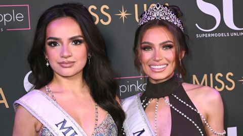 NEW YORK, NEW YORK - FEBRUARY 10: (L-R) Miss Teen USA 2023, UmaSofia Srivastava and Miss USA 2023, Noelia Voigt attend Supermodels Unlimited Magazine Presents: Billboards Over Broadway - NYFW Celebrity Event at Nebula Nightclub on February 10, 2024 in New York City. (Photo by Chance Yeh/Getty Images for Supermodels Unlimited)