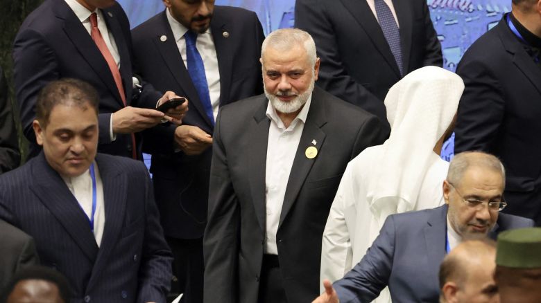 Ismail Haniyeh arriving for the inauguration of the new Iranian President Masoud Pezeshkian on Tuesday.