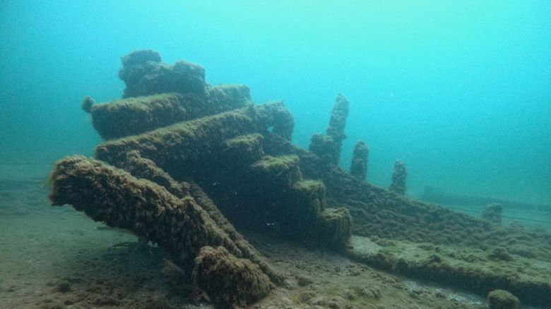 Despite lying in 50 ft. of water, the Muir is largely disarticulated. Shown here is a rare internal view of her unusual stepped sternpost construction.