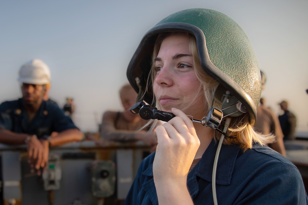 A phone talker stands watch aboard USS Cole (DDG 67) in the U.S. Central Command area of responsibility.