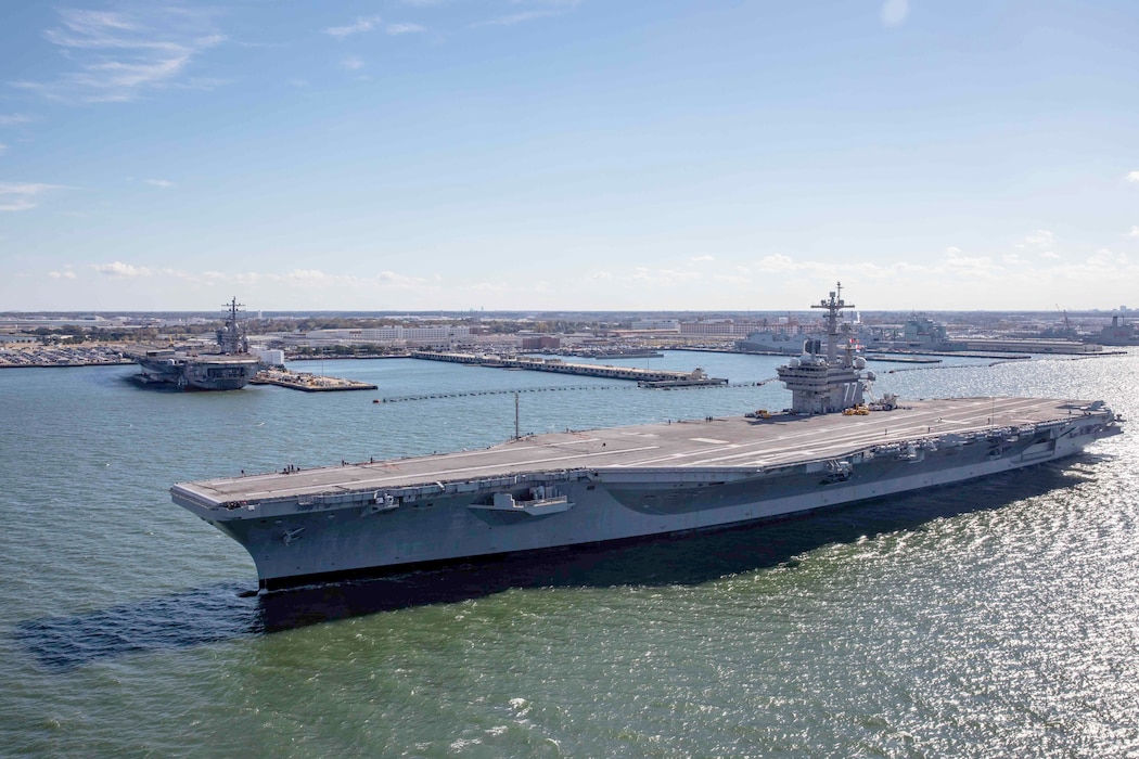 USS George H.W. Bush (CVN 77) transits the Elizabeth River.