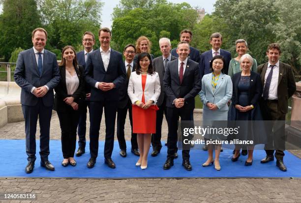 May 2022, North Rhine-Westphalia, Duesseldorf: Stephan Keller, Mayor of the City of Düsseldorf, Anna Ascani, State Secretary at the Ministry of...