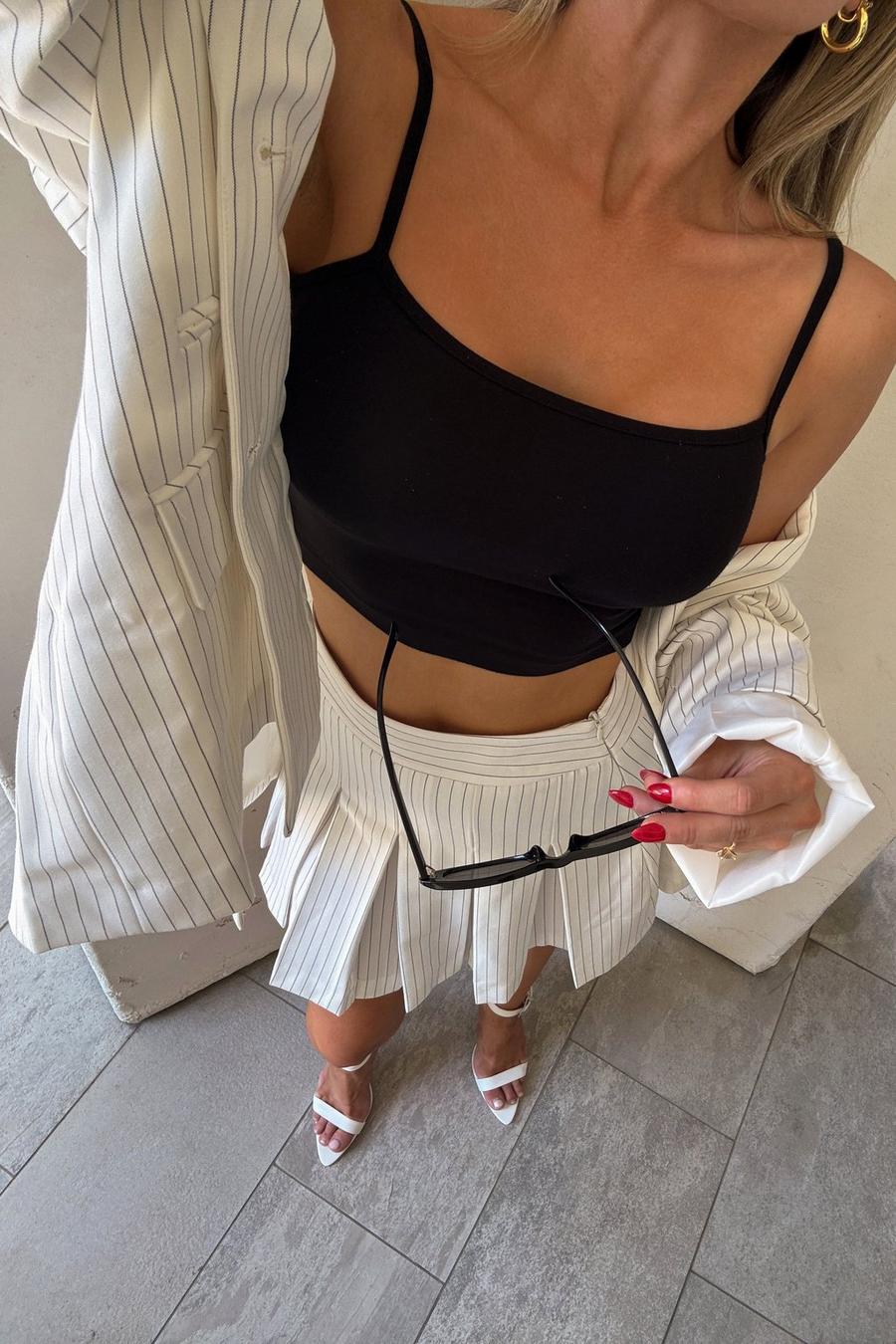 Tailored Pinstripe Pleated Mini Skirt 