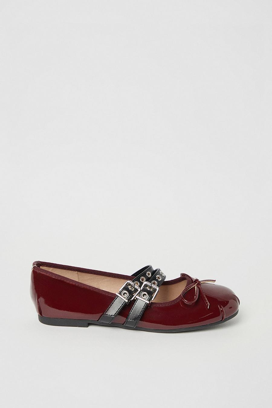 Double Buckle Strap Patent Ballet Flat