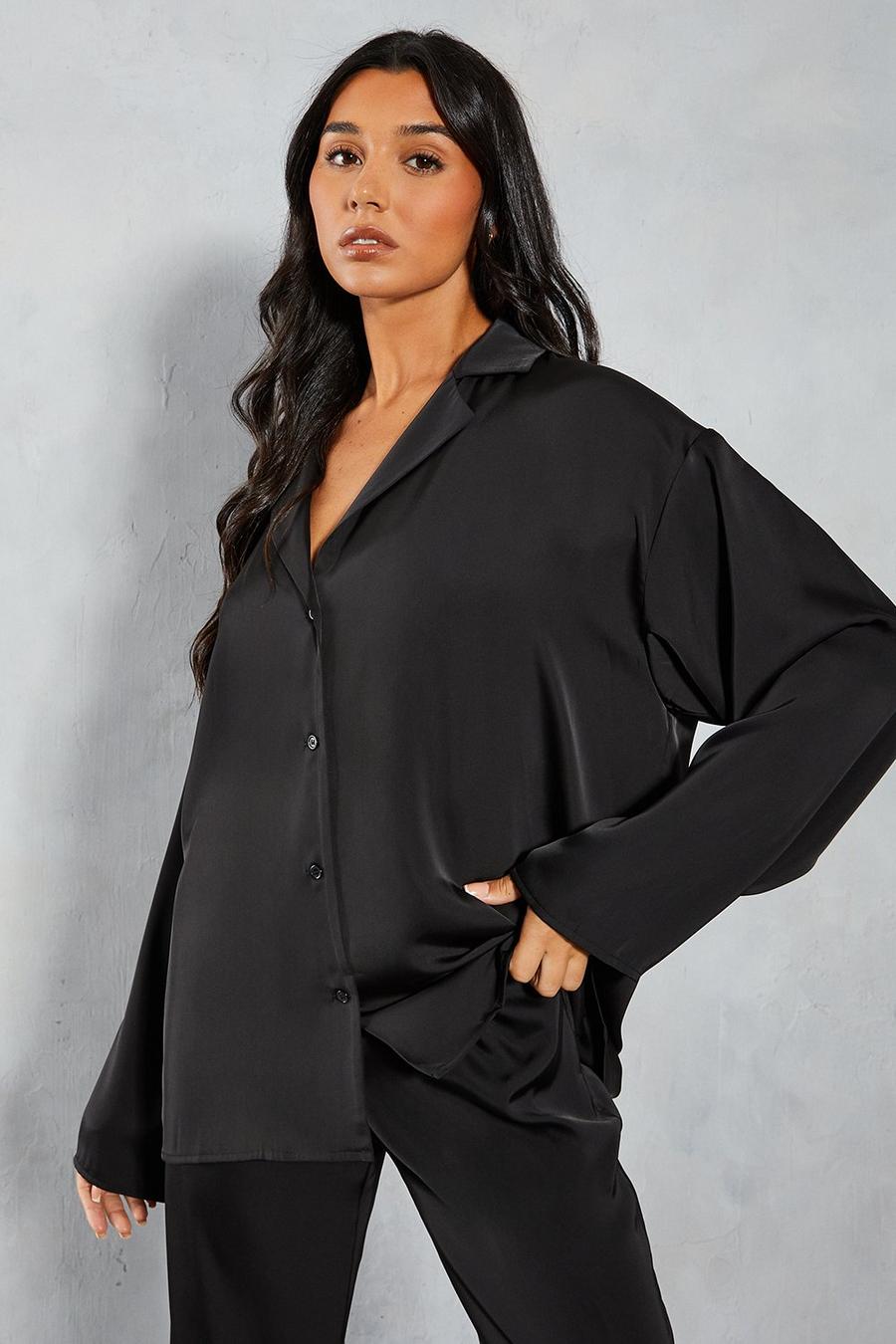 Satin Revere Collar Oversized Shirt