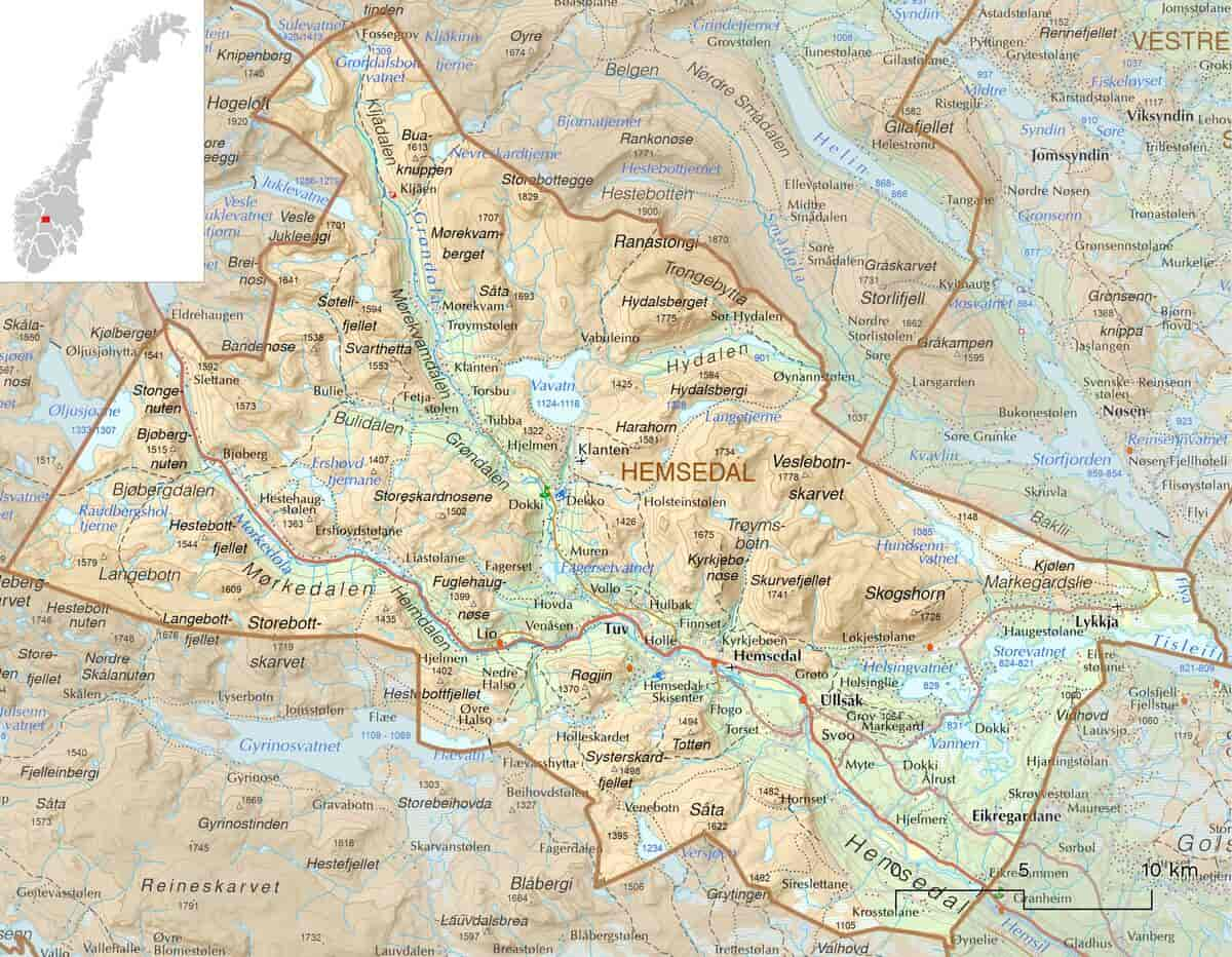 Kart over Hemsedal kommune