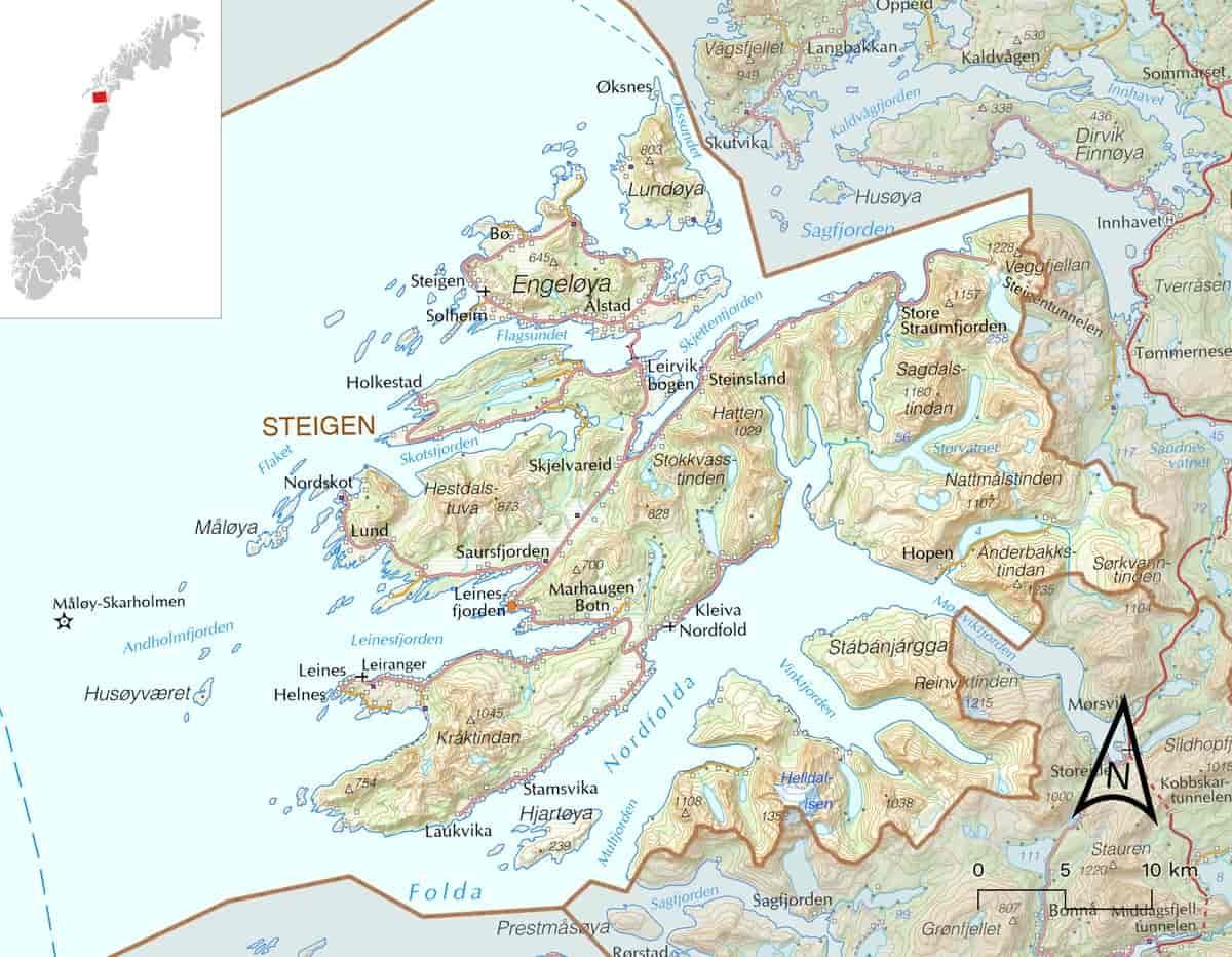 Kart over Steigen kommune