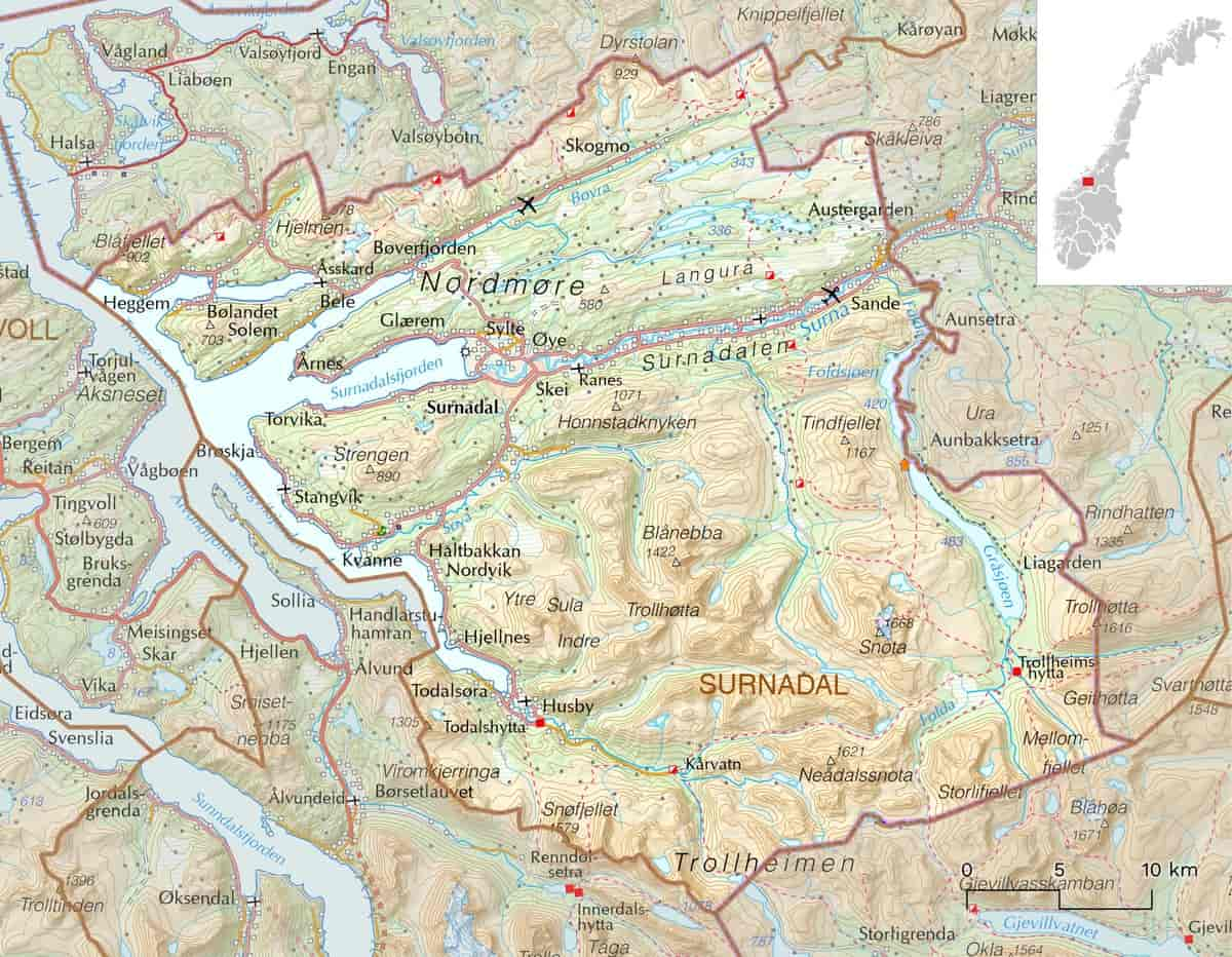 Kart over Surnadal kommune