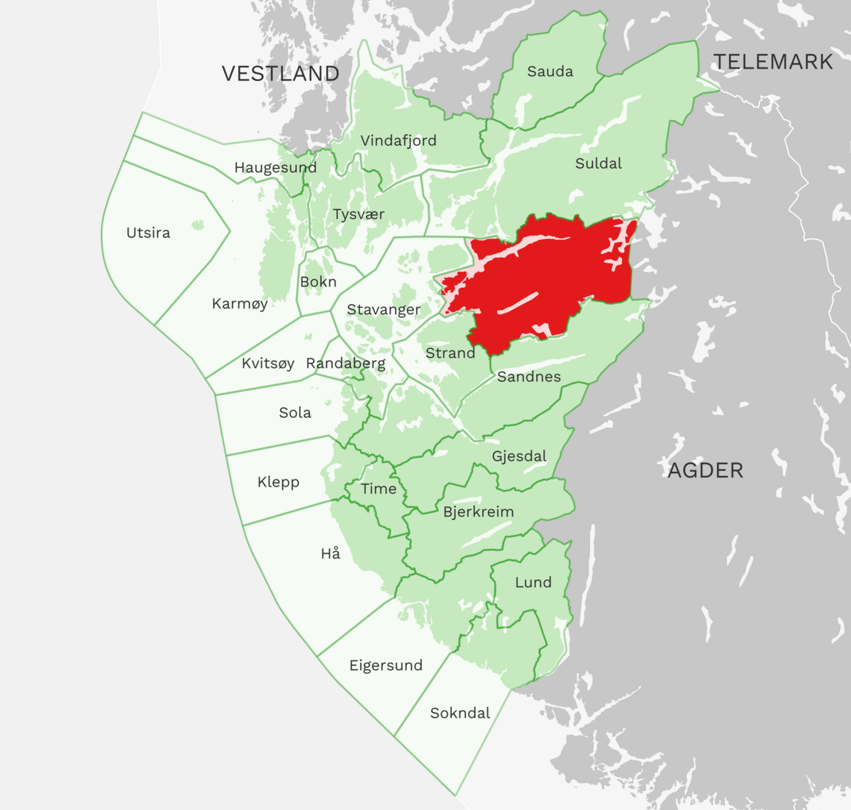 Kart: Hjelmeland kommune i Rogaland