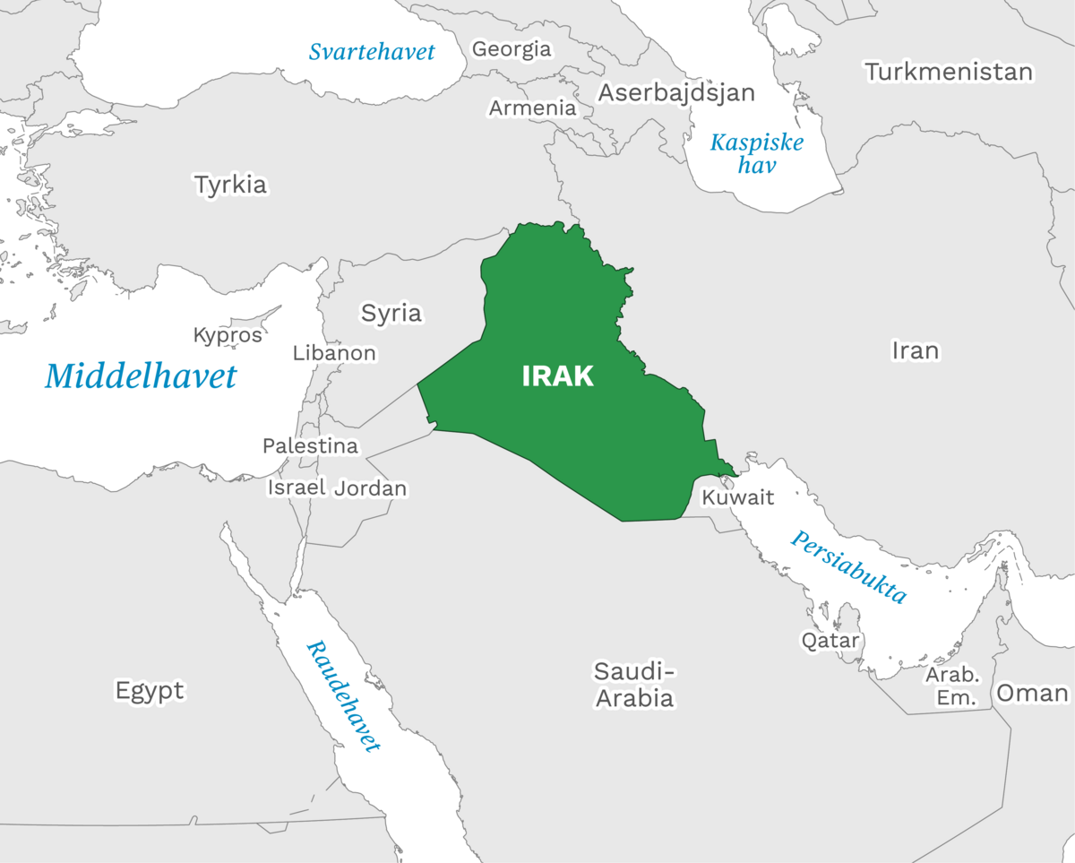 Plassering av Irak med naboland rundt, kart