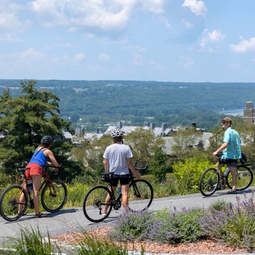 Three bikers overlooking Libe Slope