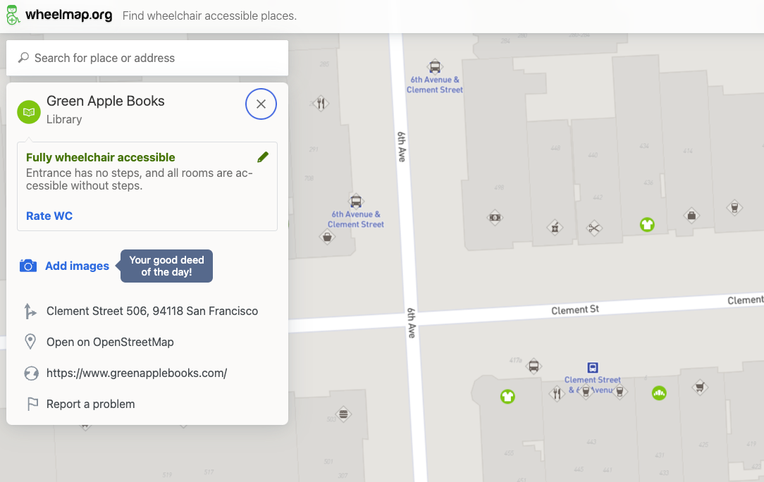 A map showing wheelchair accessibility at a bookstore