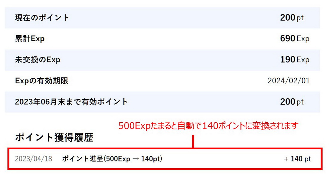 ポイント/Expの確認