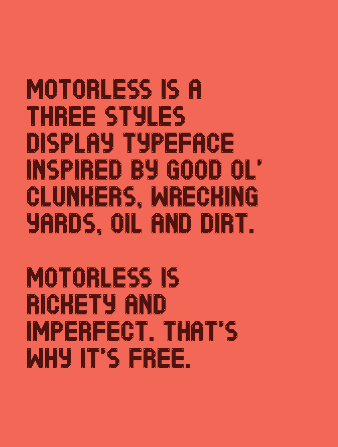 Motorless free font family Typeface Motor car scrap metal vintage sign Ford automotive   mechanics Vehicle