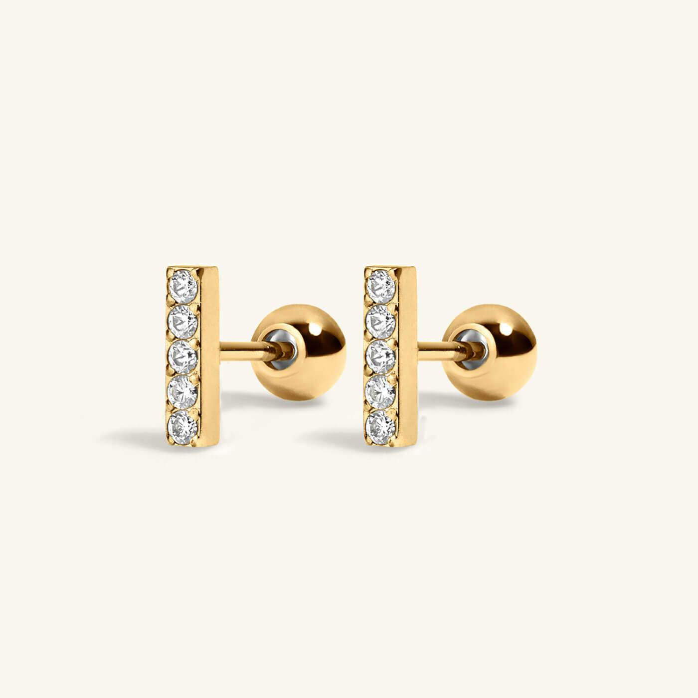 Pave Bar Studs in Titanium (Gold)