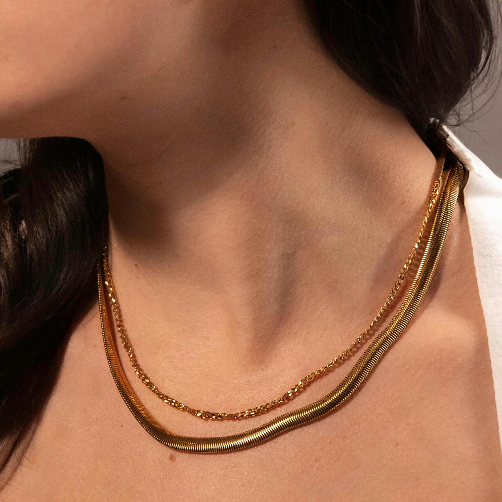 Bold Necklace Duo (Gold) on model